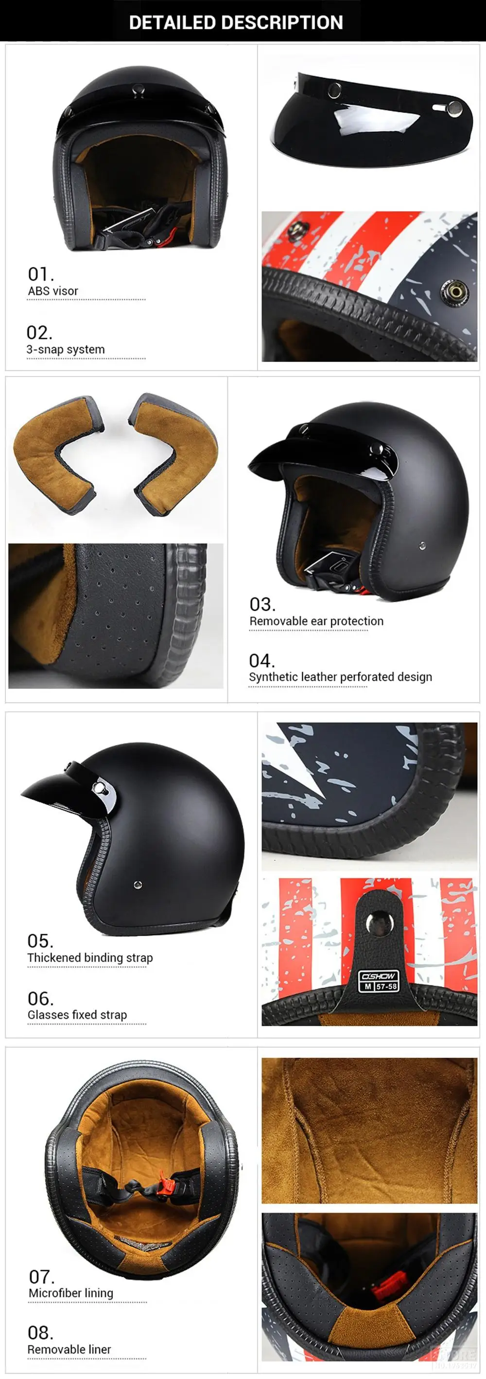 Мотоциклетный шлем Ретро Винтаж Синтетическая кожа Casco Moto Cruiser Chopper скутер Кафе Racer 3/4 открытый шлем