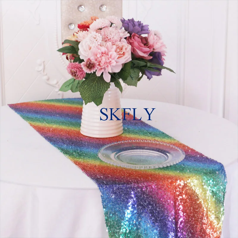 

RU020A New gorgeous custom made colorful rainbow sequin table runner