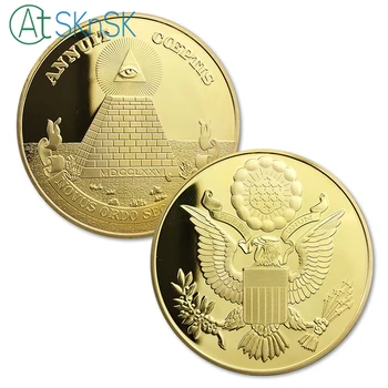 

10pcs/lot Gold Plated Souvenir Coin Mayan Pyramid Regalia American One Eye Open Commemorative Coins Collectibles Gifts 40*3mm