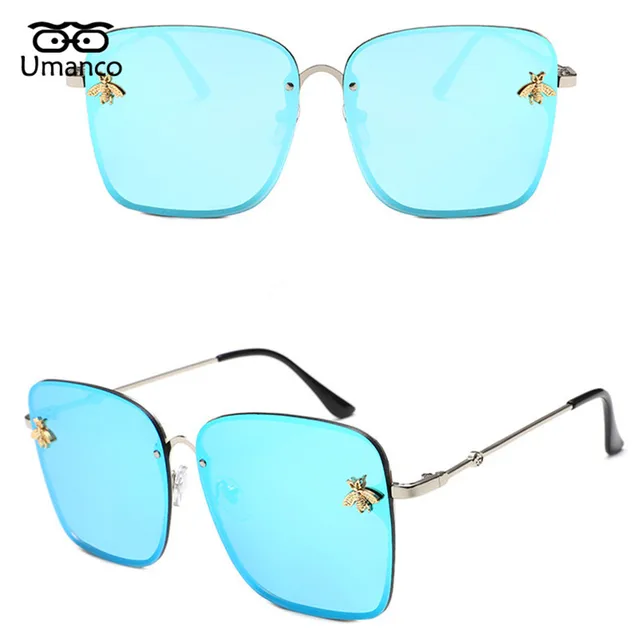 Umanco Unique Bee Charm Square Sunglasses For Women Oversized Gradient  Eyewear Lady Vintage Gold Metal Travel Beach Goggle UV400 - AliExpress