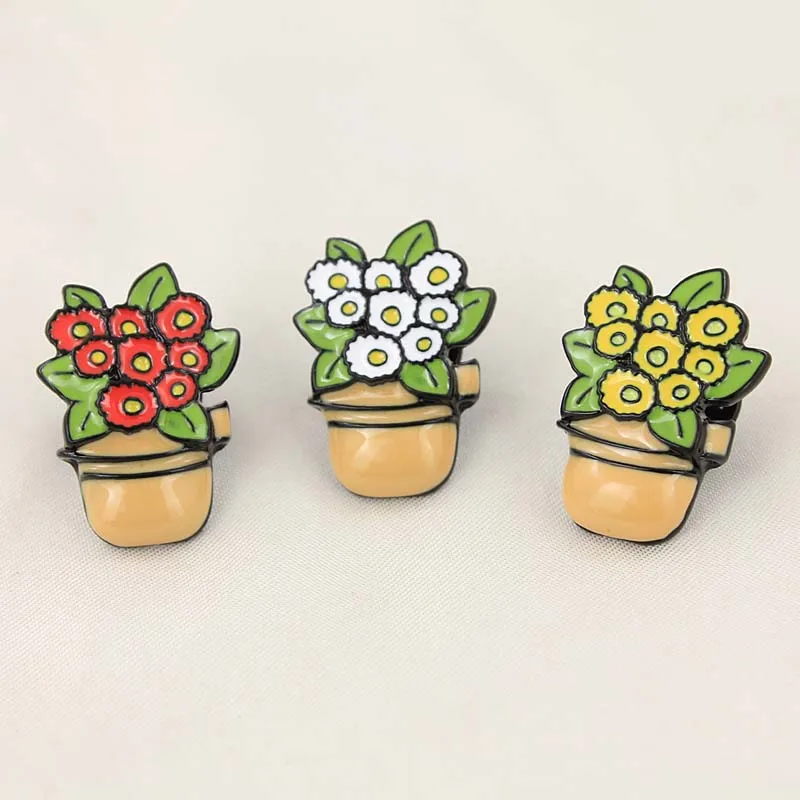 

Cute Cartoon Colorful Plant potted Flowers Drip Oil Brooch Pins Button Pins Clothes Decoration Jewelry For Women Gift Wholesale