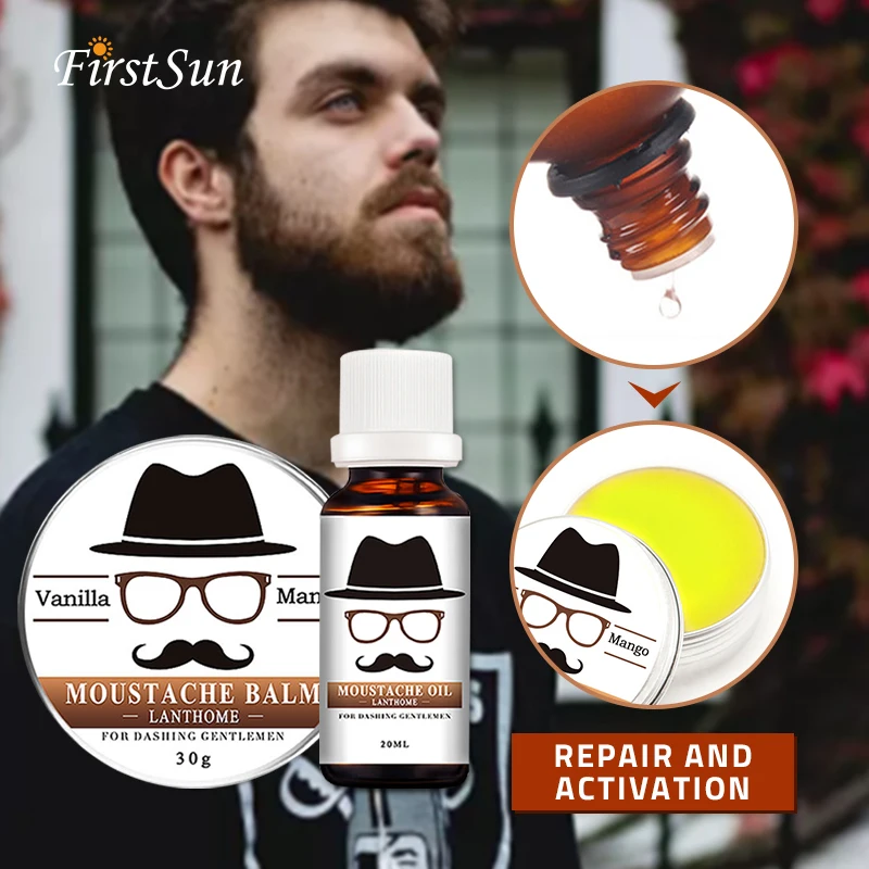 Men Moustache Cream Beard Oil Organic Beard Conditioner Balm Kit