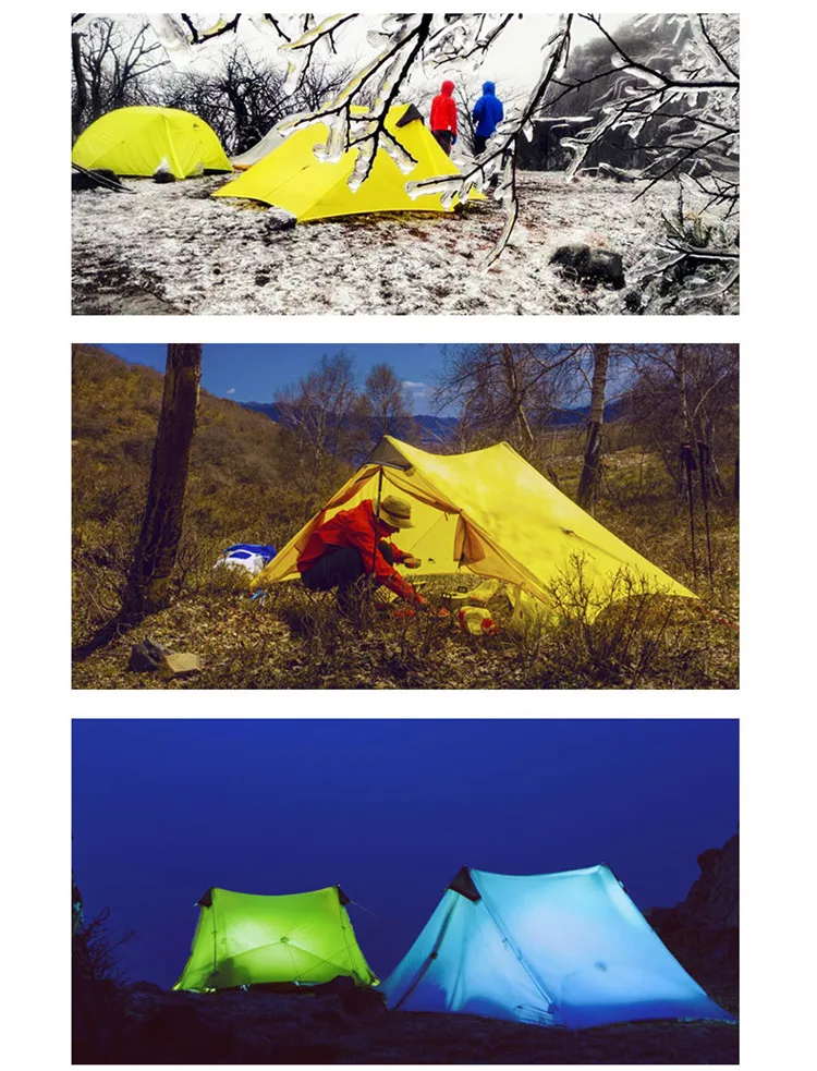 Khaki 2 Person 4 Season Outdoor Ultralight Camping Rodless Tent