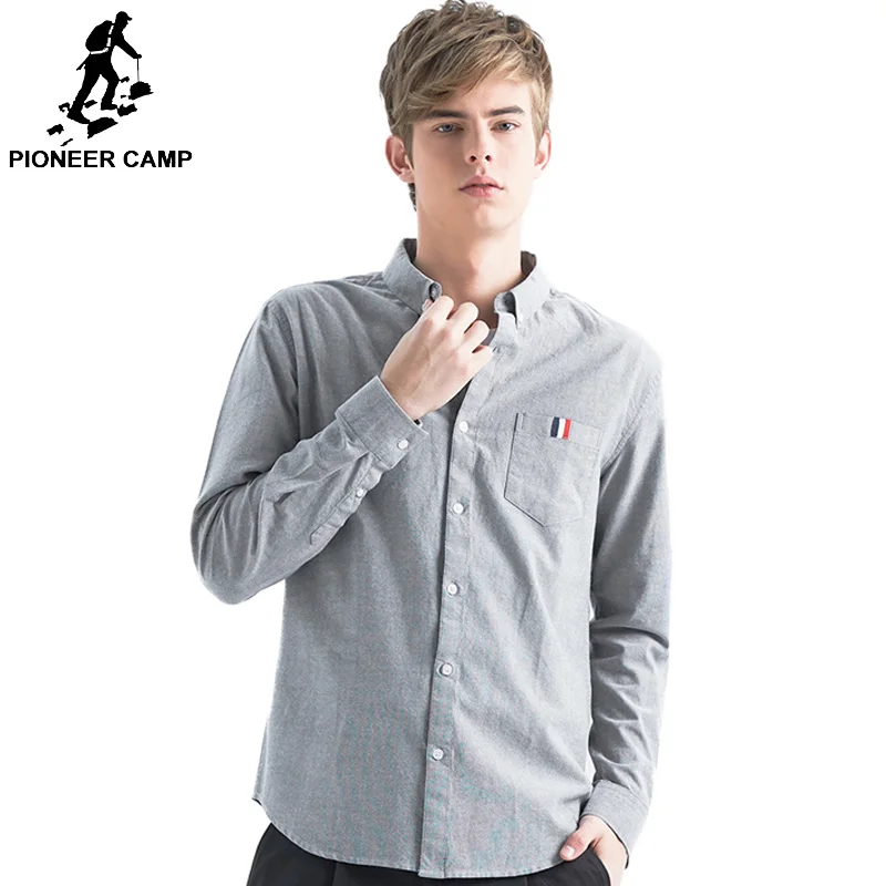 Мужская классическая рубашка Pioneer Camp Однотонная рубашка-Оксфорд с длинным