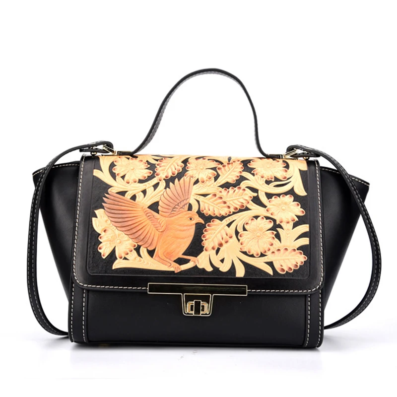 Пояса из натуральной кожи Топ Ручка сумки одного плеча Сумочка цветок и птица Tote