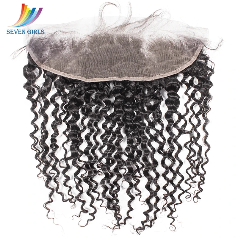 

Sevengirls Malaysian Deep Curly 13x4 Lace Frontal With Baby Hair Virgin Human Hair Free/Middle/Three Part Transparent Frontal
