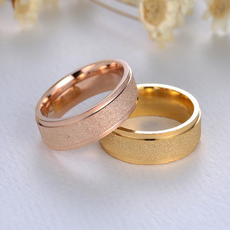 Stainless Steel Frosted Ring for Women Couple Wedding Band Ring White Gold Rose Gold Black Fashion Jewelry