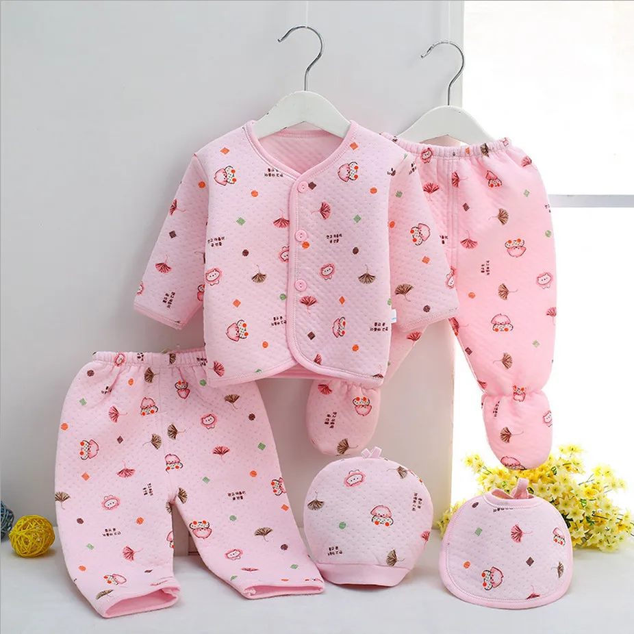 

High Quality Infant Clothing Set Newborn Baby Underwear Clothes Suits Winter Thick Warm 100% Cotton Character 5 Pieces Set