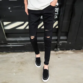 

Top quality 2020 Fashion casual knee hole black skinny jeans men pantalon homme pencil pants teenagers cowboys trousers hombre