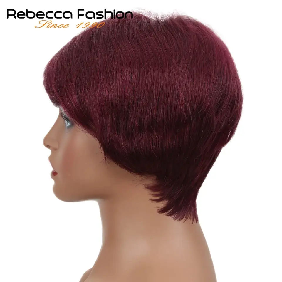 Rebecca короткие прямые волосы парик перуанский Remy человеческие волосы парики для черных женщин коричневый красный смешанные цвета Дешевые