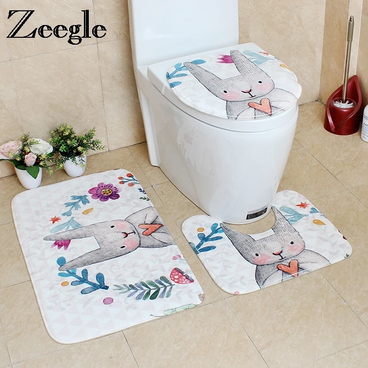 

Zeegle 3Pcs Mat For Bathroom Cartoon Bathroom Carpet Foot Mat Anti-slip Toilet Mat Bathroom Rug Absorbent Bath Mat Set Bath Rugs