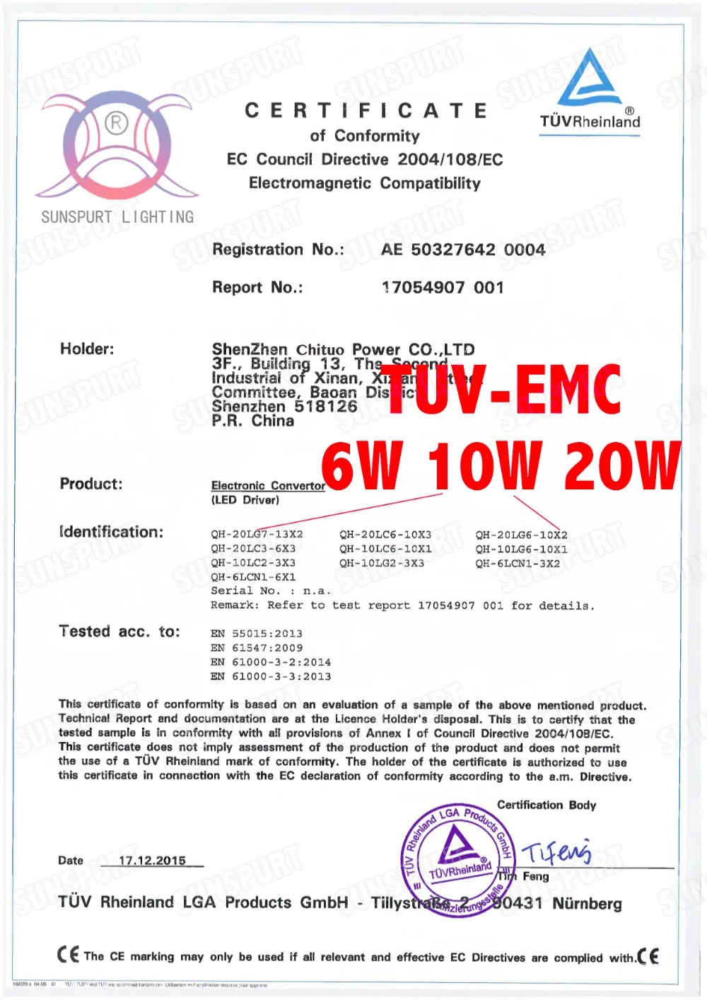 lc6w 10w 20w TUV-EMC Cert01
