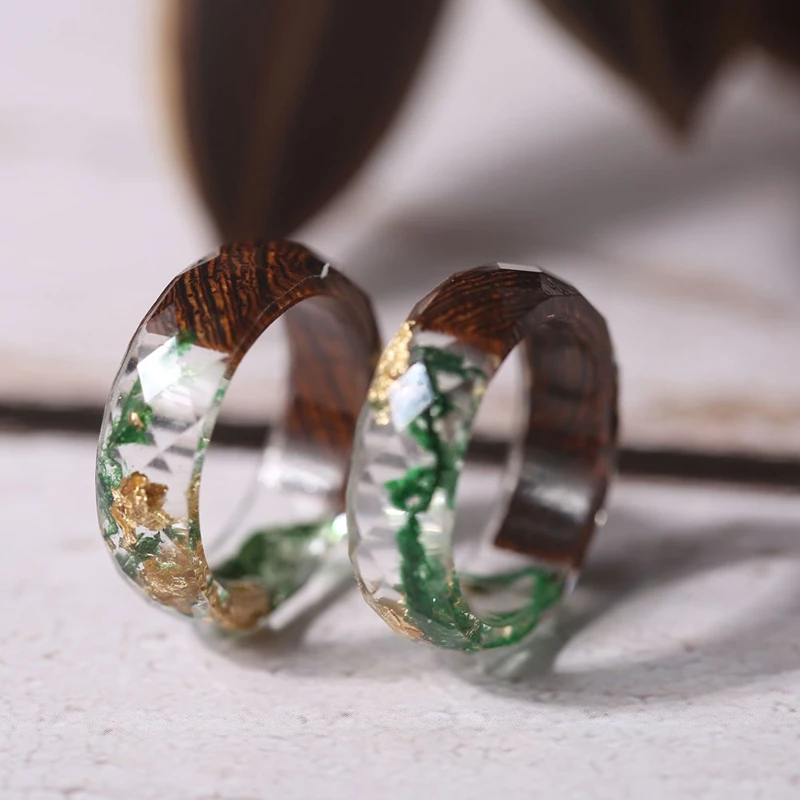 Кольца из дерева и мха для женщин, кольца из эпоксидной смолы с золотым хлопком, женские массивные вечерние ювелирные украшения, дизайн TN-0214