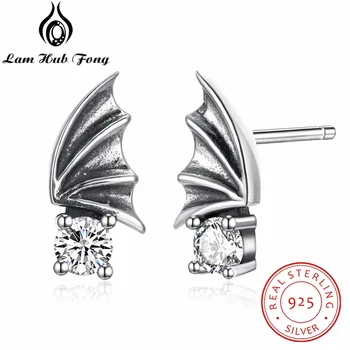 

100% 925 Sterling Silver Trendy Style Wing Shape Stud Earrings With Crystal For Women Anniversary Jewelry Girl Friend's Gift