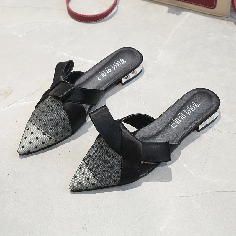

Mesh Butterfly-knot Women Mules Shoes Fashion Sexy pointed women's slippers Elegant Light and comfortable Flats Mules Shoes
