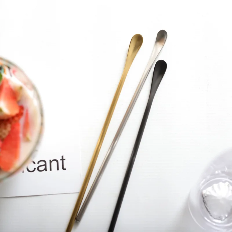 

Simple 304 stainless steel stirring spoon Creative solid handle long ice spoon Coffee drink stir bar