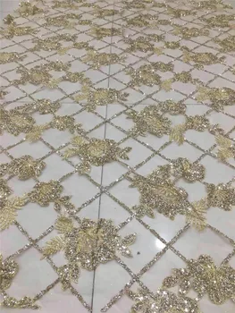 

Fashion flowers new design African High Quality glitter sequins tulle mesh Lace Fabric fashion model dress