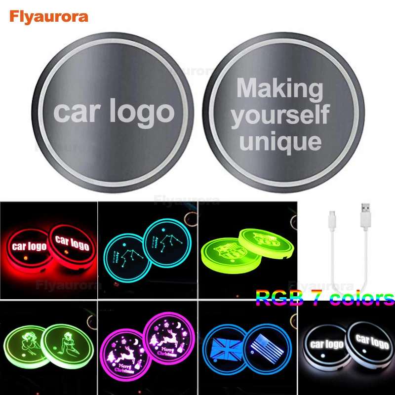 

[diy gift set] led cup holder car Cup Holder Bottom Mat Water Drinking Holder Organizer Pad USB LED Sensor Atmosphere Lights