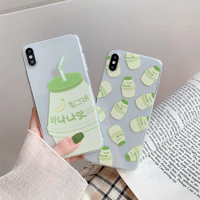 

BONVAN For iPhone X XR XS Max Case Cute soft Banana milk Protection Back Funda For iPhone 6 6s 7 8 Plus Phone Cover Coque