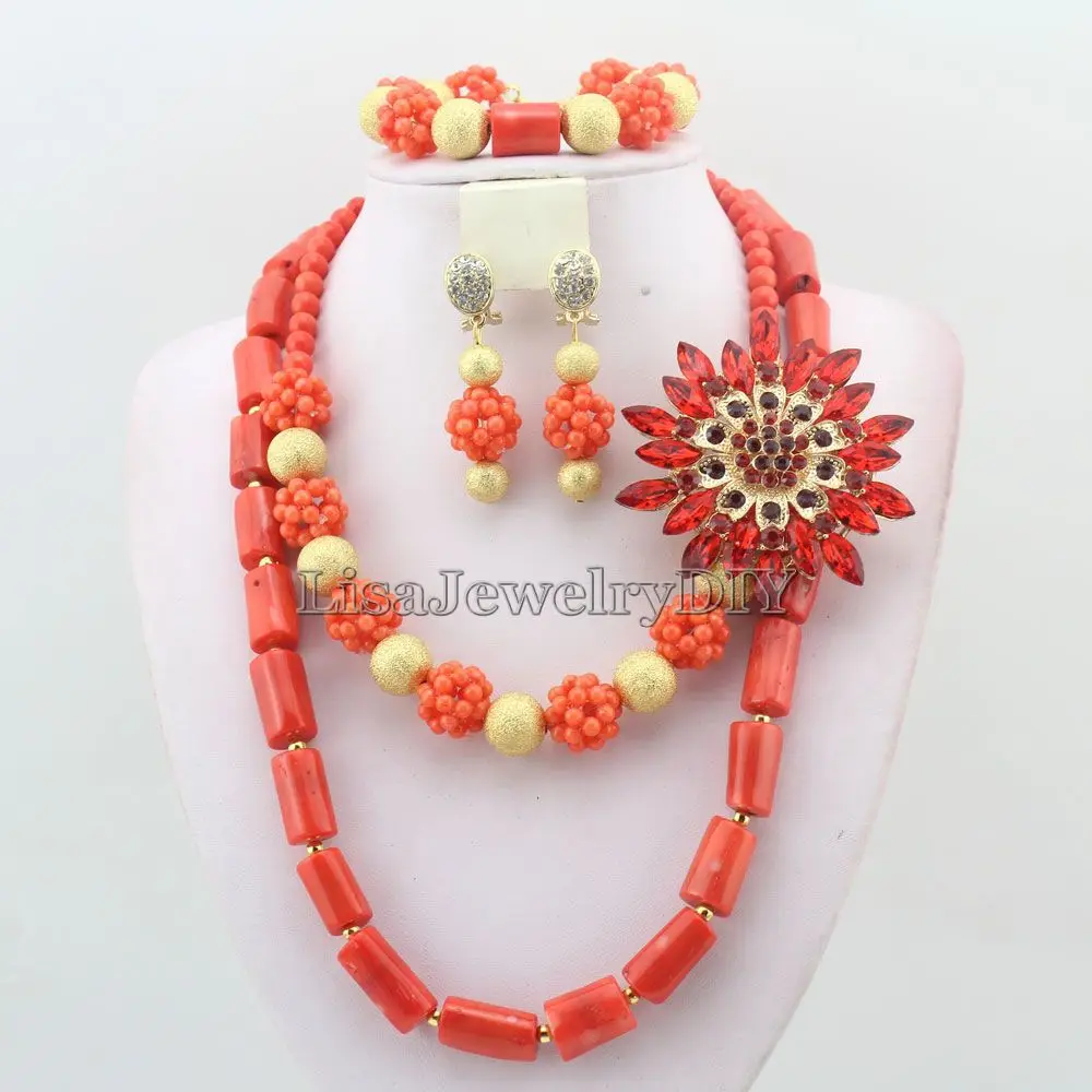 

Hot African Beads Nigeria Wedding Beads Jewelry Sets Coral Beads Jewelry Sets HD3500