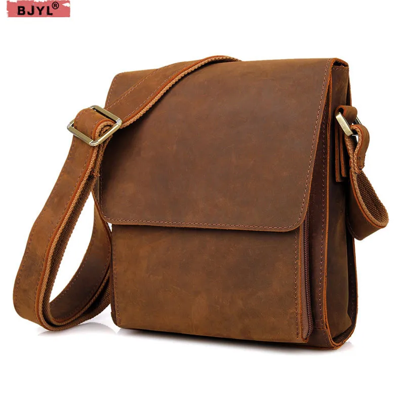 

BJYL genuine leather men bag retro crazy horse leather men's shoulder bag European and American fashion crossbody Messenger bag