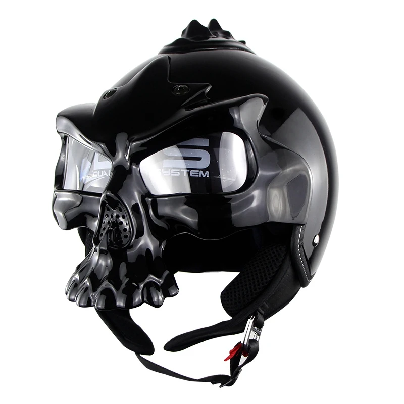 Двойной объектив мотоциклетный шлем dot standard skull casco с двойной d-образной кольцевой пряжкой S-XL - Цвет: Shinning Black