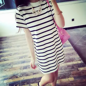 

Summer Fashion Women Striped Round Neck Mini Dress Female Casual Short Sleeve Dress