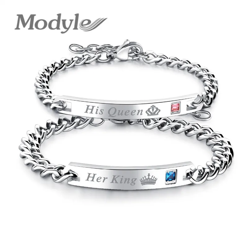 

Modyle 2019 New Her King Bracelets His Queen Couple Bracelets with CZ Stone Boyfriend Girlfriend Wedding Jewelry Drop Shipping