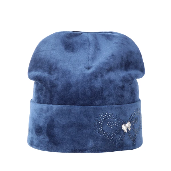Модная брендовая бархатная женская зимняя шапка, женские шапки, стразы, Бабочка, бант, Skullies Beanies для женщин, Элегантная шляпка, шапки - Цвет: Blue