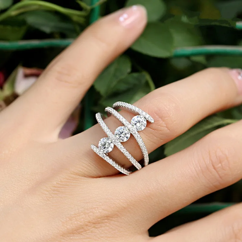

Handmade Female Across Ring 925 Sterling silver AAAAA cz Statement Promise Wedding Band Rings for Women men Finger Party Jewelry