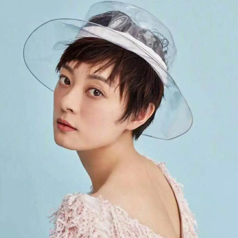 

Solid Transparent Women's Buckets Hats Caps Girls Gorras Ladies PVC Beach Sun Visor Waterproof Rain Hat Plastic Wide Brim Caps