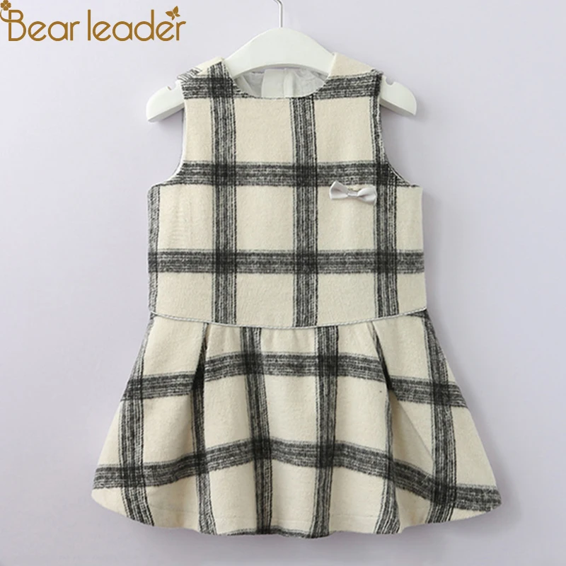 

Bear Leader Girls Dress 2018 New Autumn European And American Style Bow Kids Dress Sleeveless Plaid Vest dress For 2T-6T