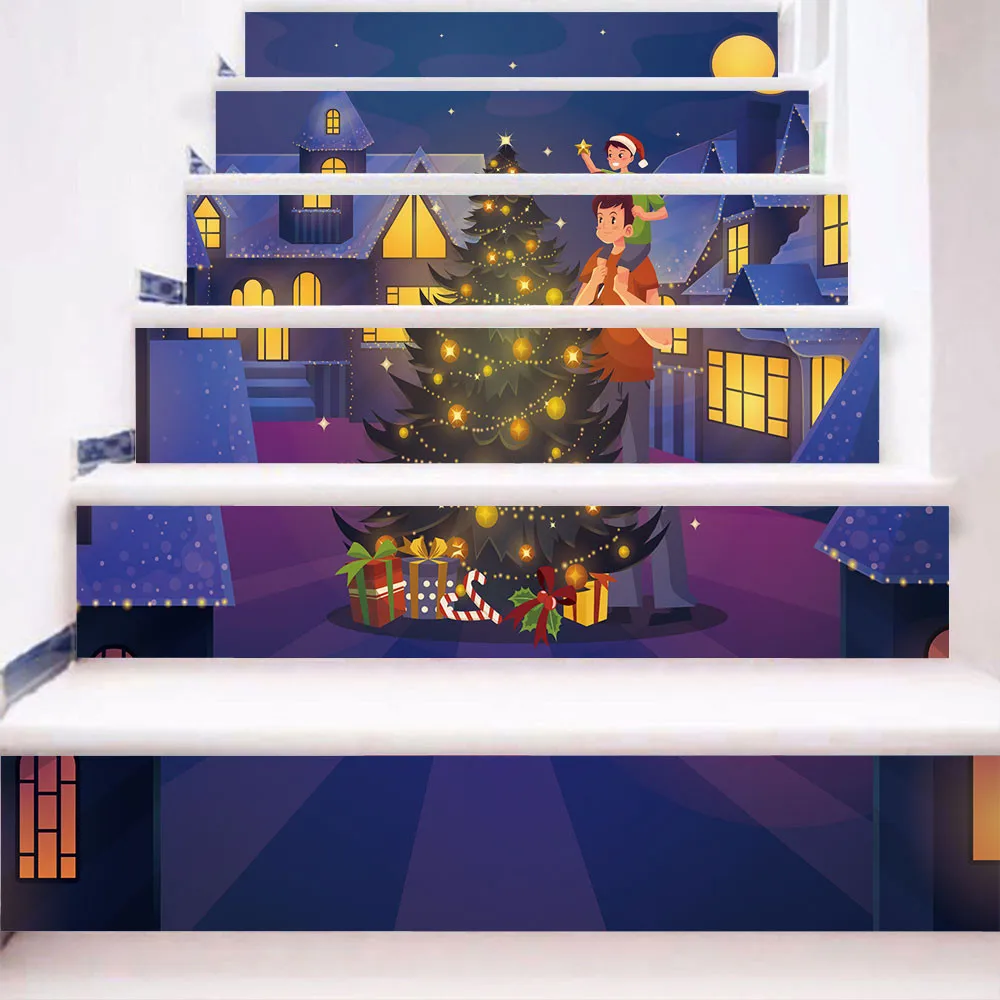 

KAKUDER wall stickers Cartoon christmas print 3D Simulation stair Wall Stickers Decal Art Home Decoration paredes decoraci n new
