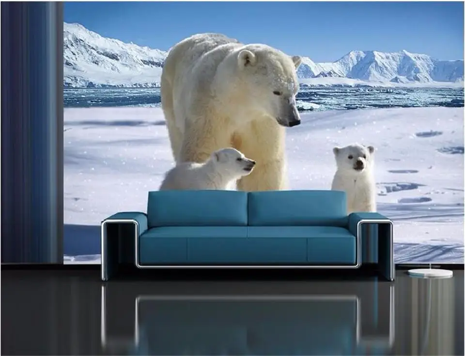 На заказ 3D Фото Обои фреска гостиная диван ТВ фон обои полярный медведь мать и ребенок фотообои домашний декор