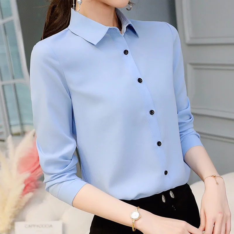 

Spring Autumn Shirts Women Long Sleeve Shirt Office Lady Chiffon Blouse Solid Color Casual Button Tops Slim Fashion Shirt Blusa