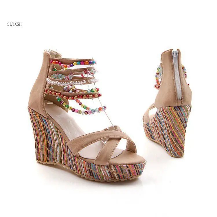 

SLYXSH New 2019 Summer Fashion Woman Sandals Shoes Bohemian Sandals Comfortable Sweet Wedge Heels Shoes for Girls