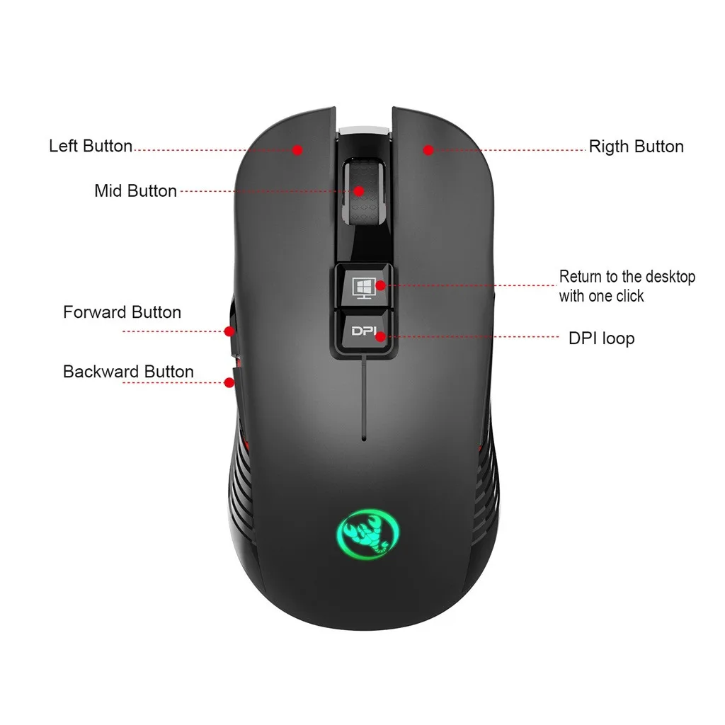 

HXSJ T30 Ergonomic Wireless Game Mute Mouse 3600DPI Rechargeable Silent Mice Mice Computer Mouse For macbook laptop Gamer Gaming