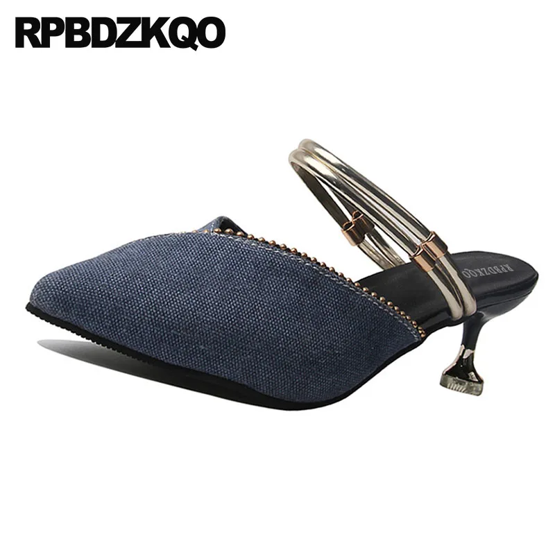 Туфли лодочки женские на шпильке джинсовые туфли с металлическим каблуком