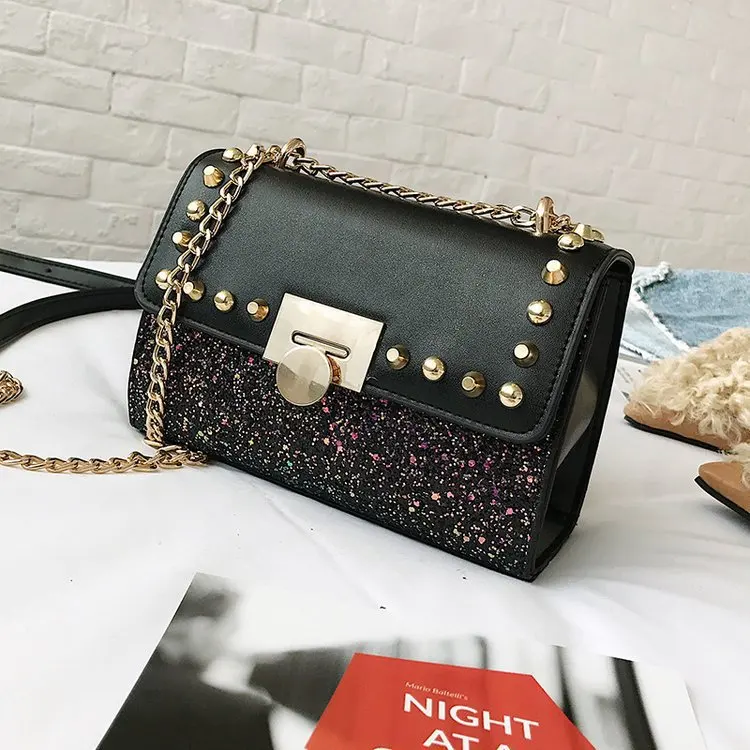 

hot Korean version of women's bag rivet single shoulder oblique span dinner square bag