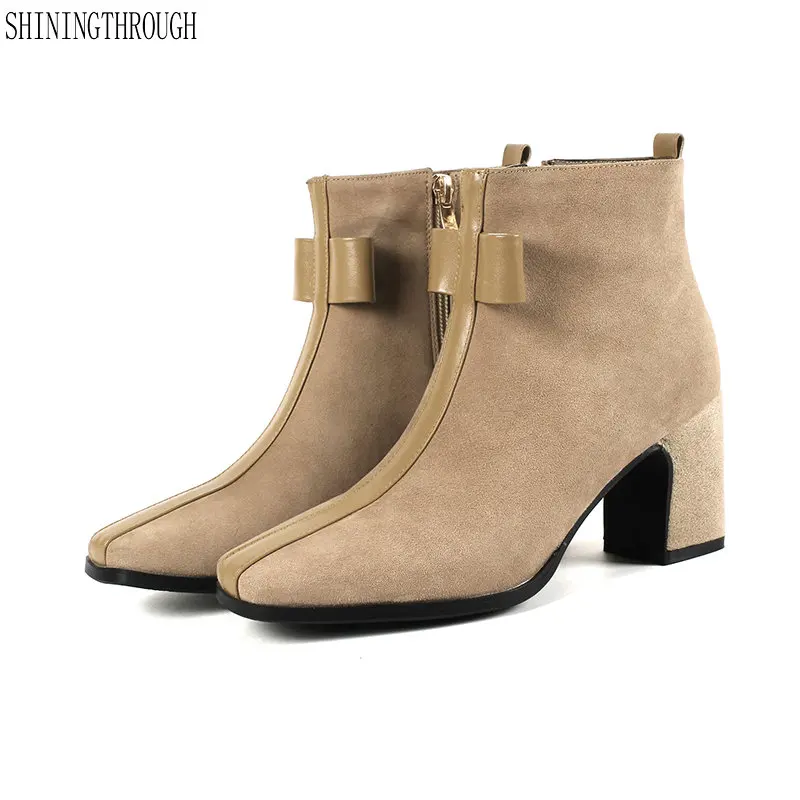 

2019 New high heels ankle women boots bowties tie ladies shoes party dress wedding shoes woman apricot black size 42