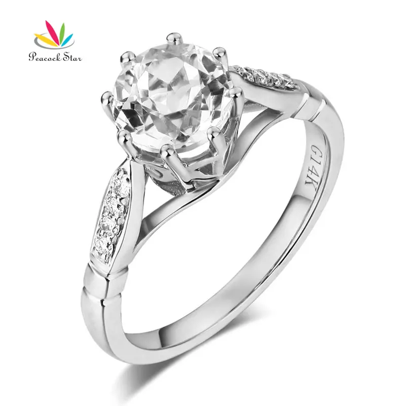 

Peacock Star 14K White Gold Wedding Engagement Ring 1.2 CT Topaz 0.1 CT Natural Diamonds