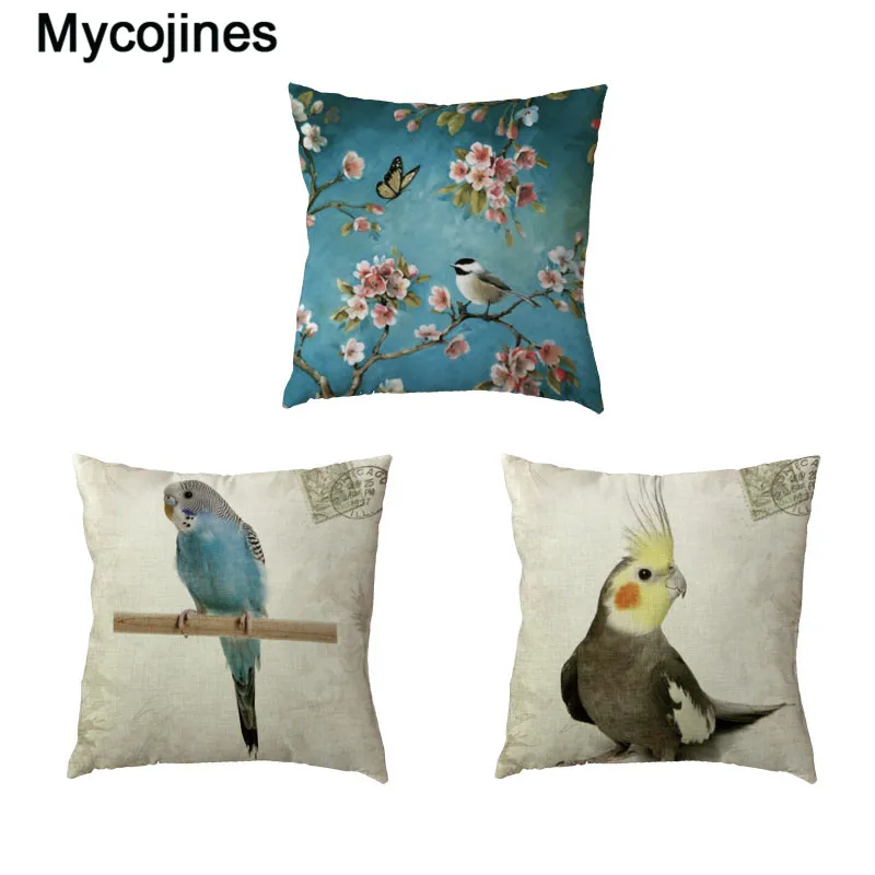 

Vintage Parrot White Throw Pillow Case Famous Bird Stamp Pillowcases Printed Home Decor Polyester Peach Skin Gifts Cushion Cover