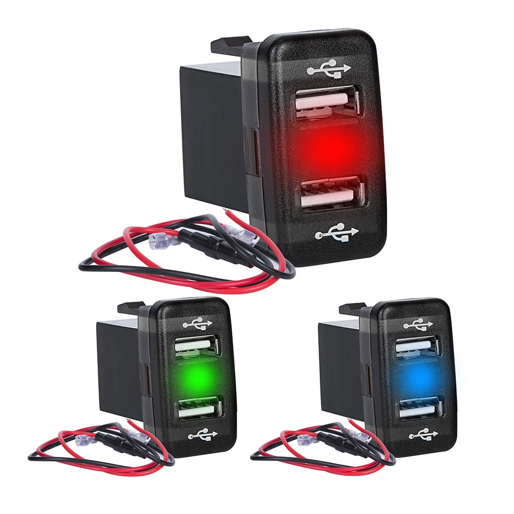 

Dual USB Car Charger LED Power Outlet with Fuse Wiring 12-24V 5V 4.2A USB Faster Charger USB Socket Port for Toyota Corolla
