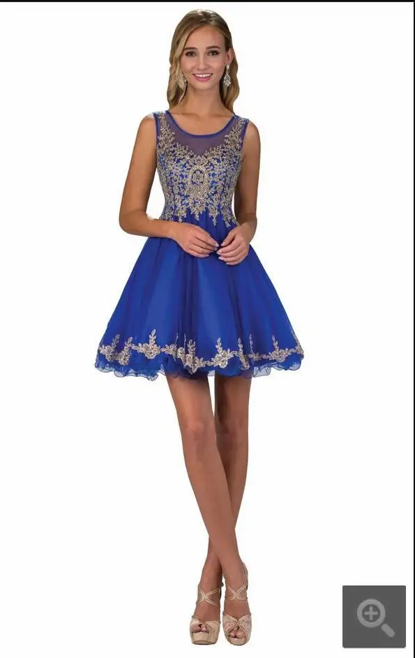 New Blue Dresses Short Cocktail Prom Dresses Lace High