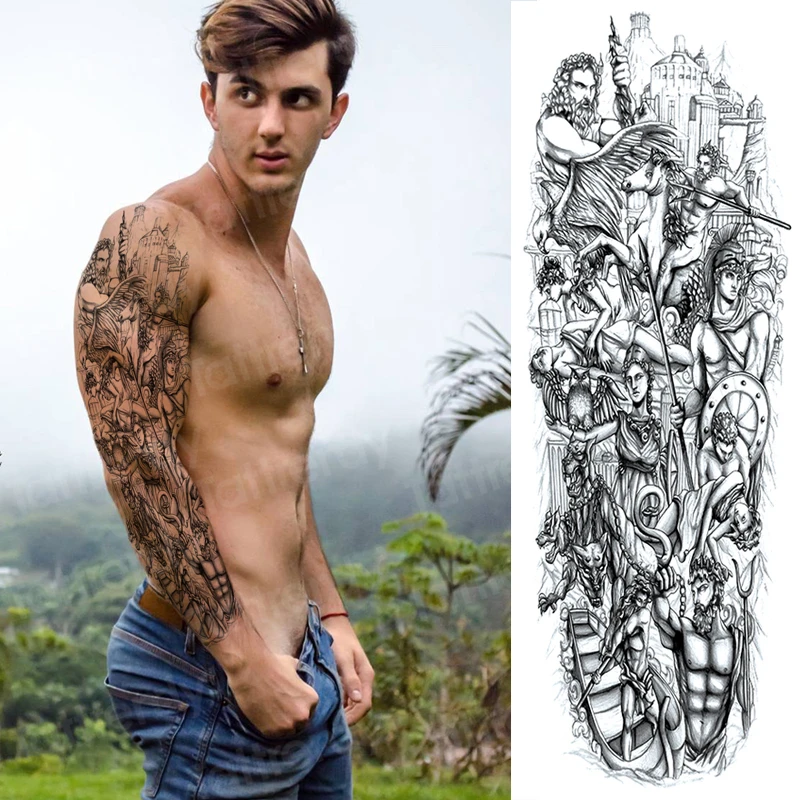 men temporary tattoo full arm sleeve temporary lion tattoos large king tattoo long sleeve sexy fake tatoo boys waterproof black