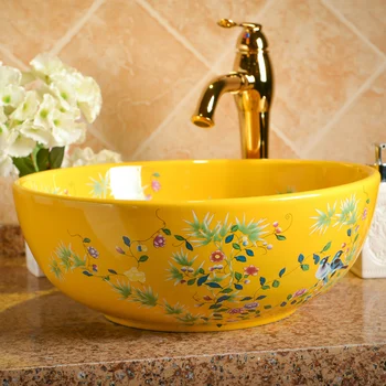

Ceramic Chinese Above Counter Basin Round Art Bathroom Wash Face Wash Basin Hotel Household Basin LO619546