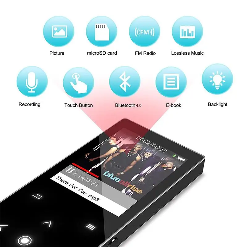 MP3-плеер с Bluetooth 16 Гб Встроенный динамик музыкальный плеер сенсорные клавиши 1,8 дюймов TFT экран с fm-радио, диктофон