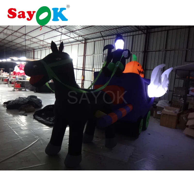 11.5ft Long Inflatable Halloween Horse Carriage Reaper Pumpkin