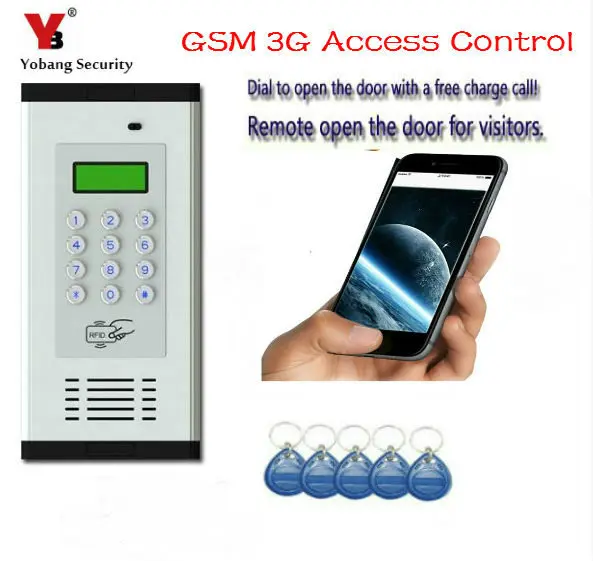 Yobangsecurity Беспроводной Аудиодомофоны GSM Gate открывания двери Дистанционное управление домофонов Система контроля доступа с RFID клавиатуры