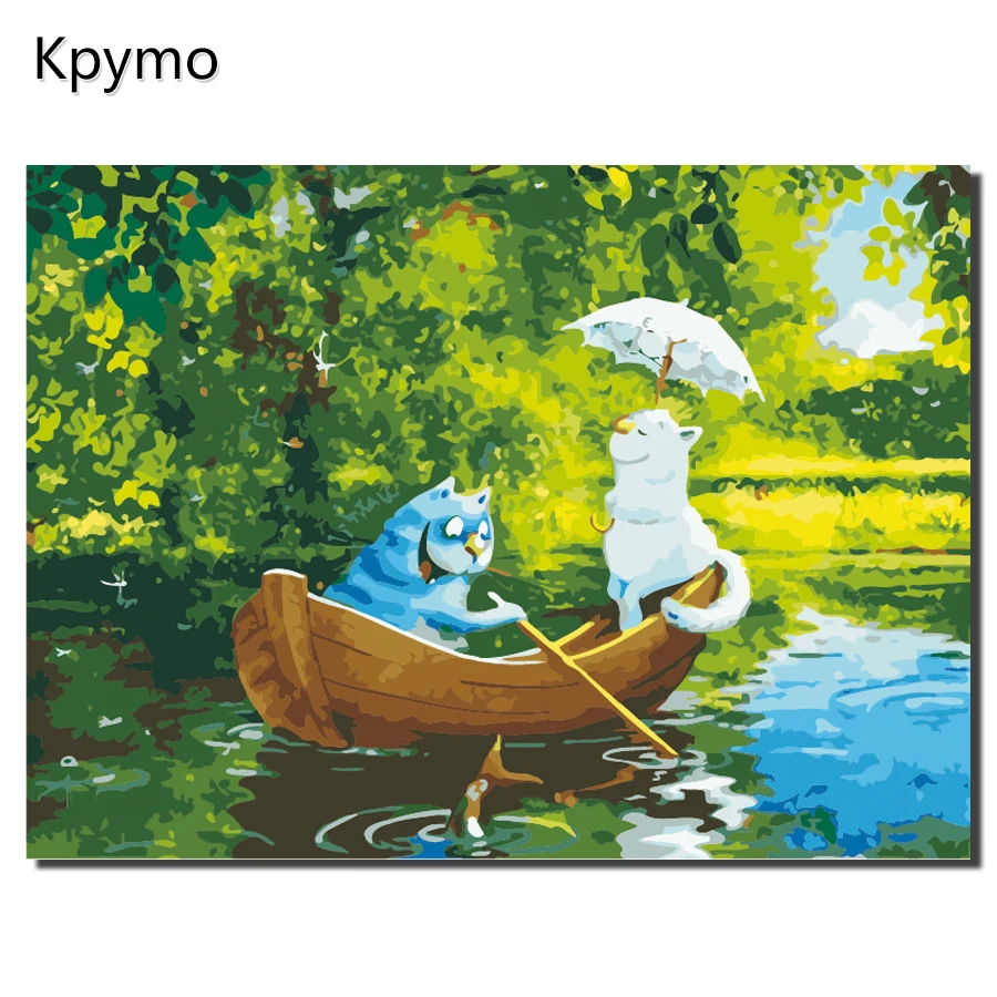 

Kpymo Framed Blue white cat board Painting By Numbers Home Decoration For Living Room Wall Art Europe landscape Abstract Canvas